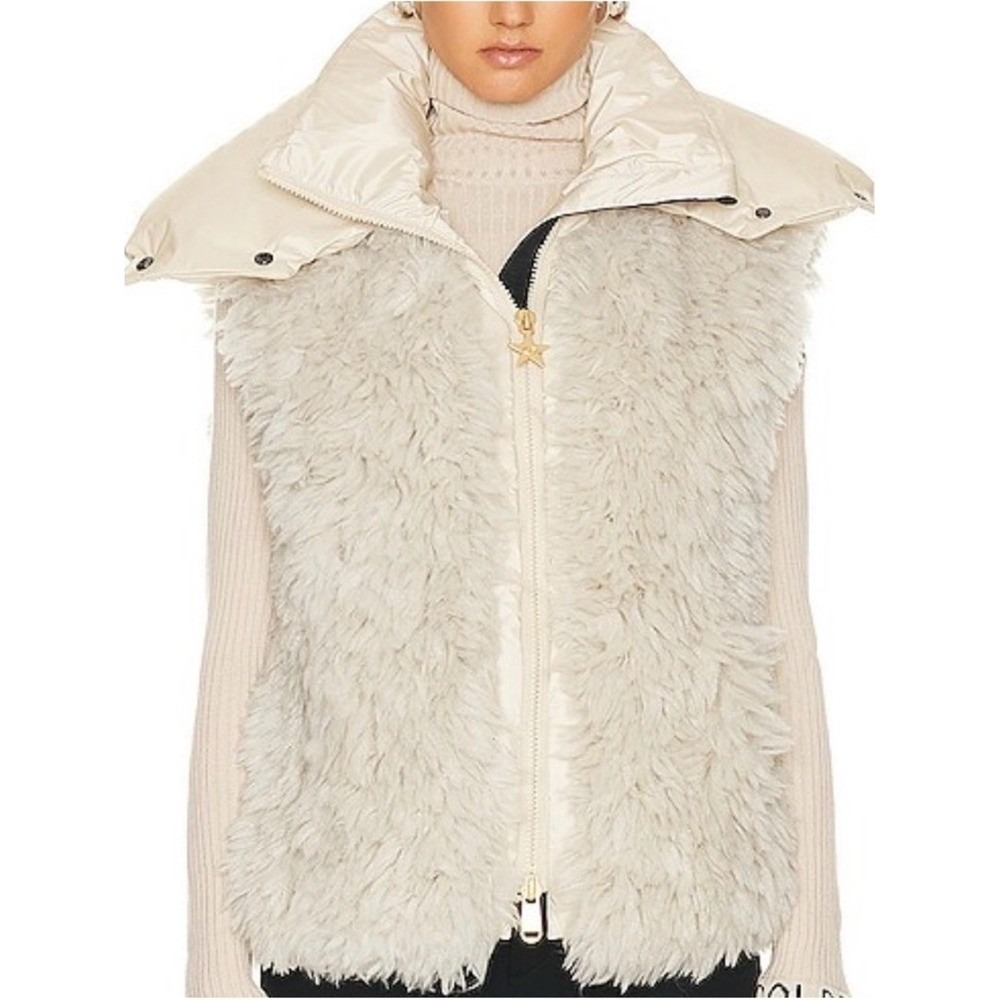Goldbergh Luxury Sports Faux Fur Puffer Vest Cream Detachable Hood XS S
